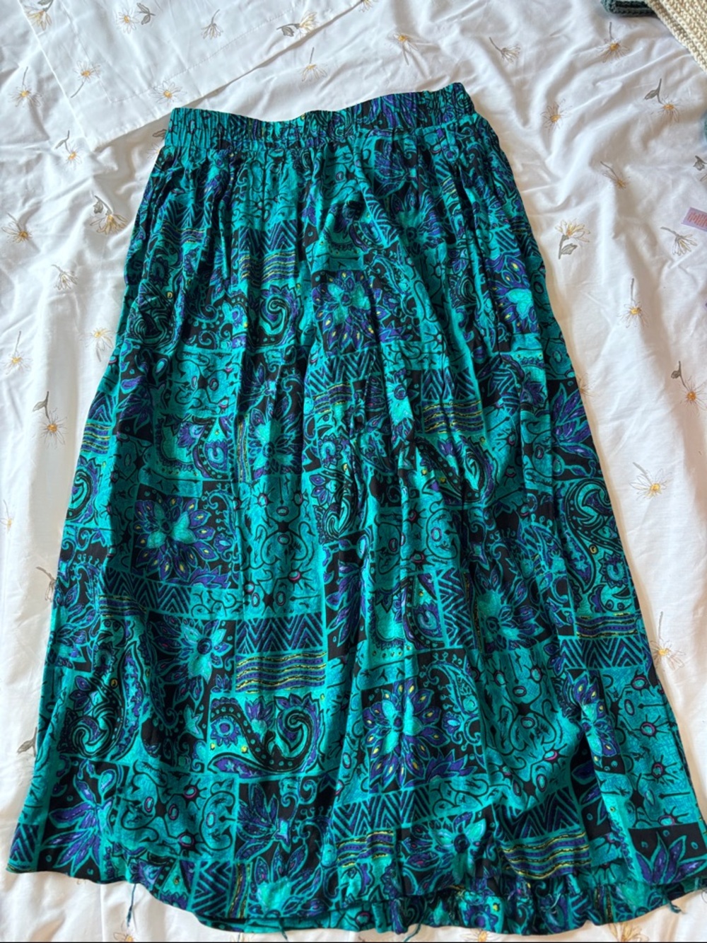Women's Teal & Navy Patterned Elastic Waist Skirt